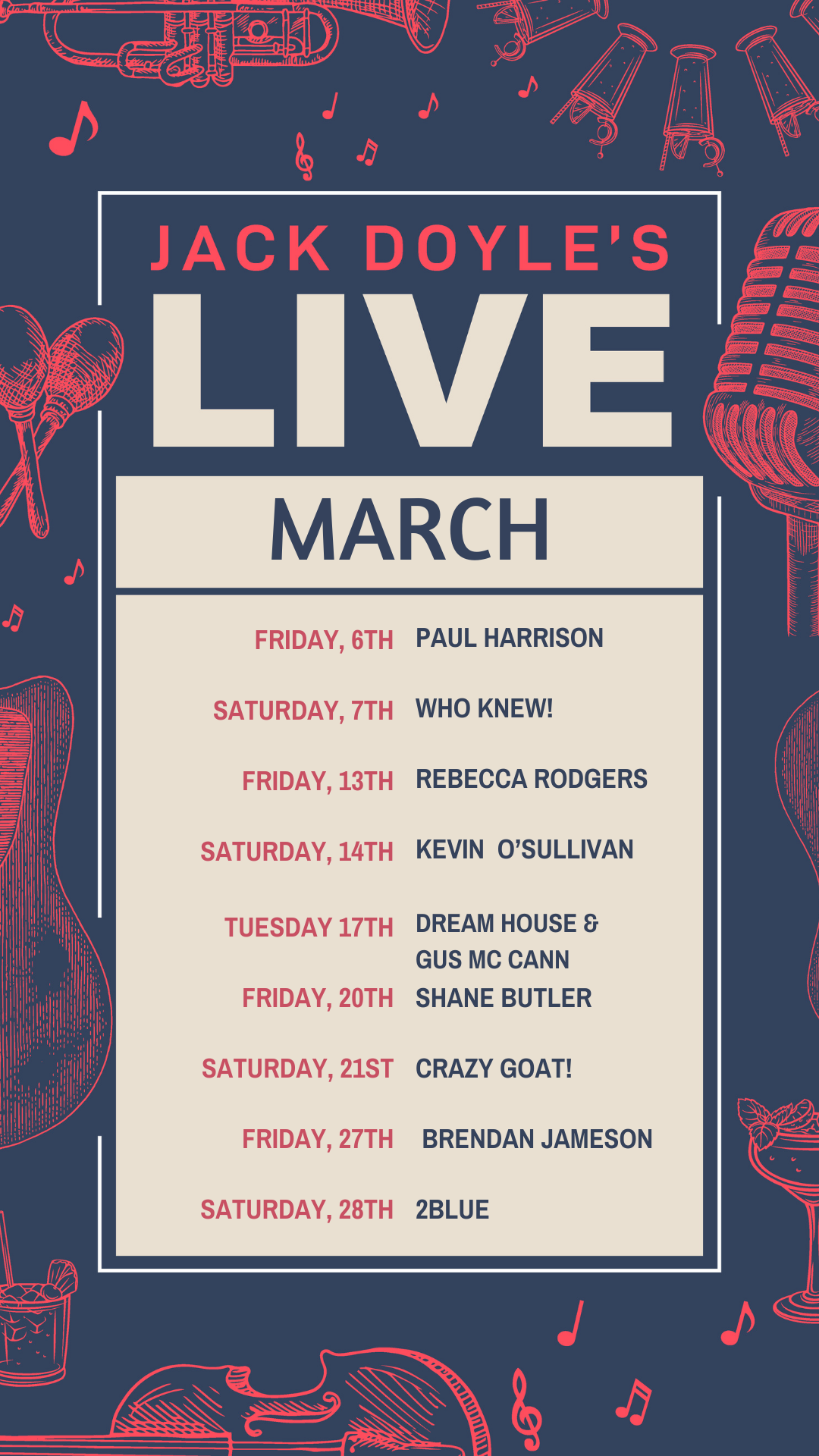 bch jack doyle s music listing march